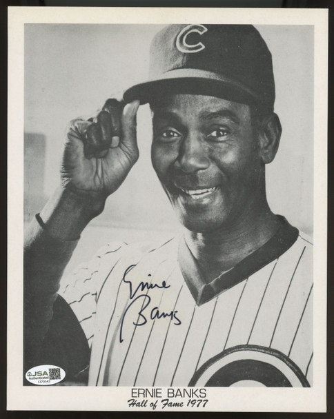 Ernie Banks Signed Autographed 8x10 Black & White Photo JSA