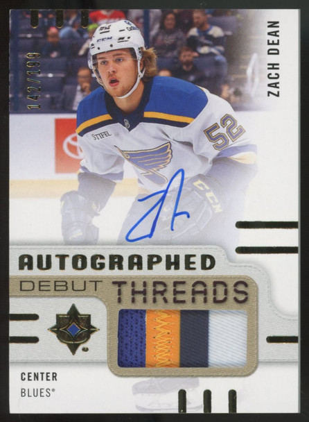2024-25 Upper Deck Ultimate Zach Dean RC Debut Patch Auto RPA /199 #ADT-ZD