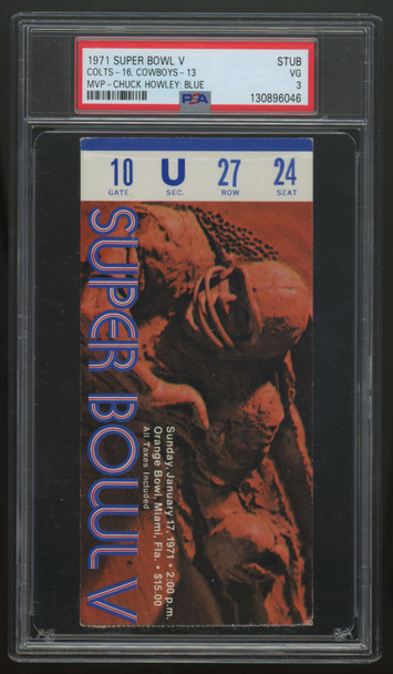 1971 Super Bowl V Ticket Stub Colts Cowboys Howley MVP PSA 3 *046
