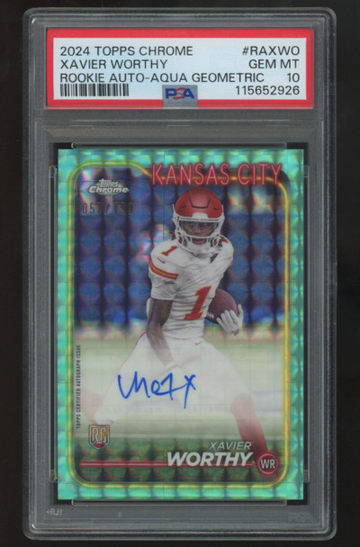 2024 Topps Chrome Xavier Worthy RC Aqua Geometric Auto Variation /199 PSA 10