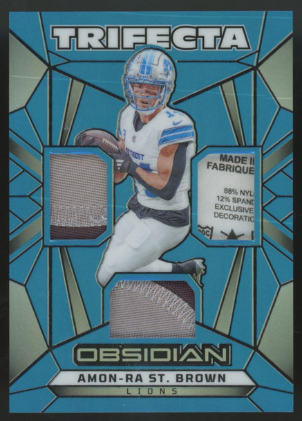 2024 Panini Obsidian Amon-Ra St. Brown Blue Trifecta Triple Patch /25 #TS-ASB