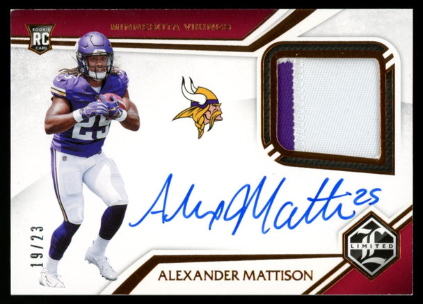 2019 Panini Limited Alexander Mattison RC Patch Auto RPA /23 #134