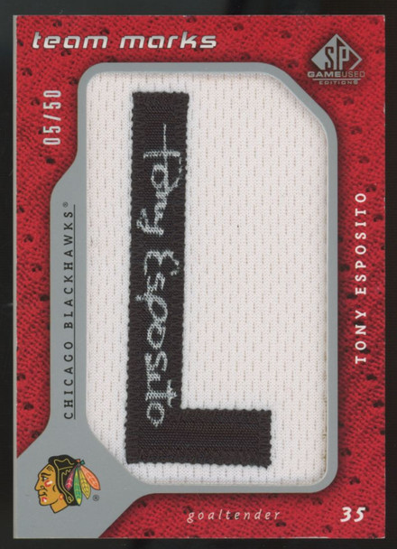 2008-09 UD SP Game Used Tony Esposito Team Marks Patch Auto /50 #TM-TE