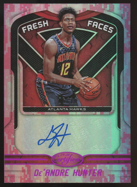 2019-20 Panini Certified De'Andre Hunter RC Fresh Faces Pink Camo Auto /10