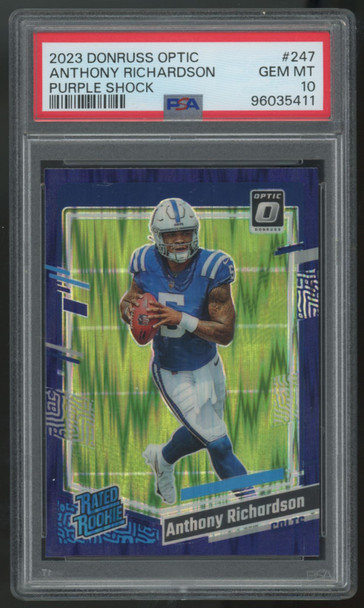2023 Panini Donruss Optic Anthony Richardson RC Rated Rookie Purple Shock PSA 10
