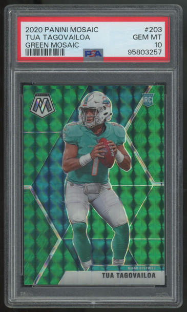 2020 Panini Mosaic Tua Tagovailoa RC Green #203 PSA 10