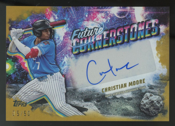 2025 Topps Pro Debut Christian Moore Gold Future Cornerstones Auto /50 #FC-CM
