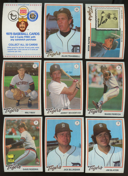 1978 Topps Burger King Detroit Tigers Complete Team Set (NM-MT) Trammell Morris