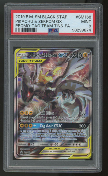 2019 Pokemon Pikachu & Zekrom GX Tag Team Tin Full Art Promo #SM168 PSA 9