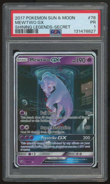 2017 Pokemon Mewtwo GX Shining Legends Secret Full Art #78 PSA 1
