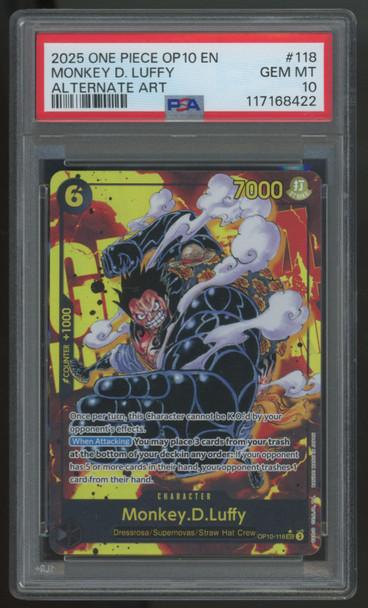 2025 One Piece Monkey D Luffy OP10 Alternate Art #118 PSA 10