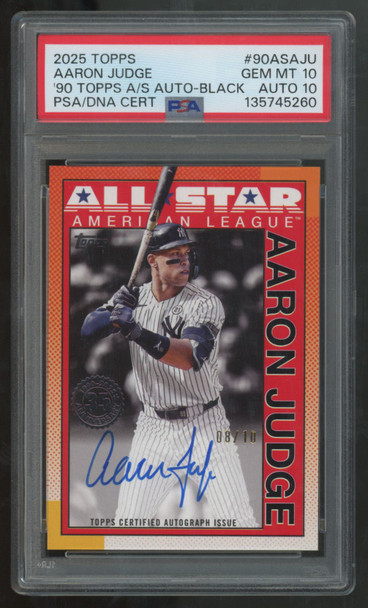 2025 Topps Aaron Judge 1990 All Stars Black Auto /10 #90AS-AJU PSA 10 10