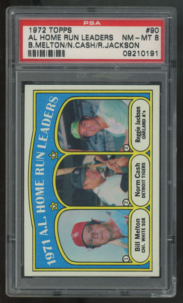 1972 Topps Melton/Cash/Jackson A.L. Home Run Leaders #90 PSA 8