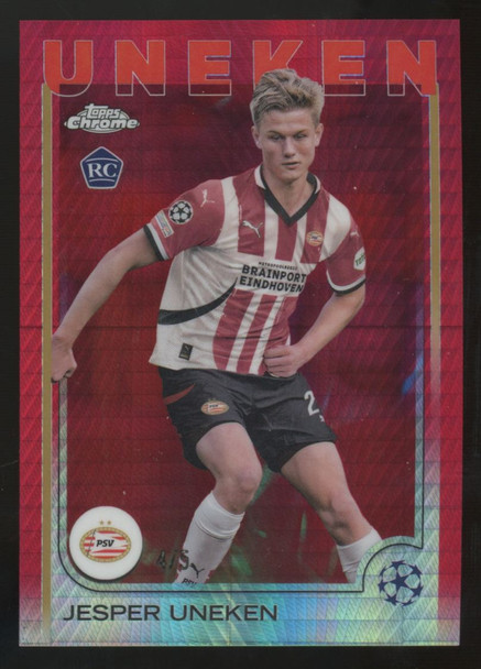 2024-25 Topps Chrome UEFA Club Jesper Uneken RC Red Prism /5 #97