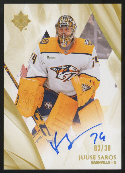 2023-24 Upper Deck Ultimate Collection Juuse Saros Gold Auto /30 #35