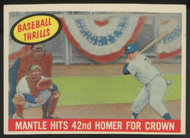 1959 Topps Mickey Mantle Baseball Thrills 42nd Homer For Crown #461 G/VG