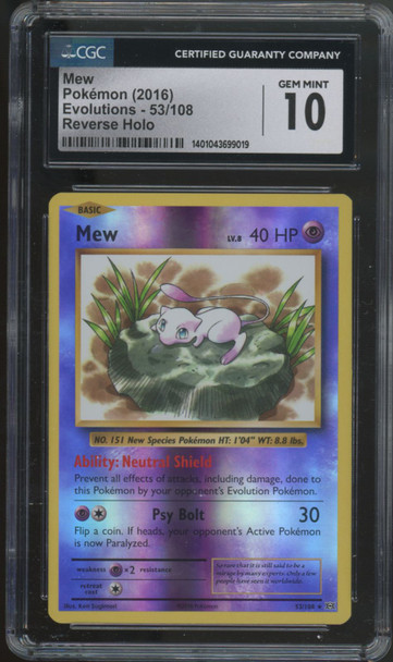 2016 Pokemon Mew Evolutions Reverse Holo #53 CGC 10
