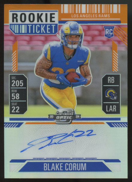 2024 Contenders Optic Blake Corum RC Rookie Ticket Auto Variation Orange /35 112