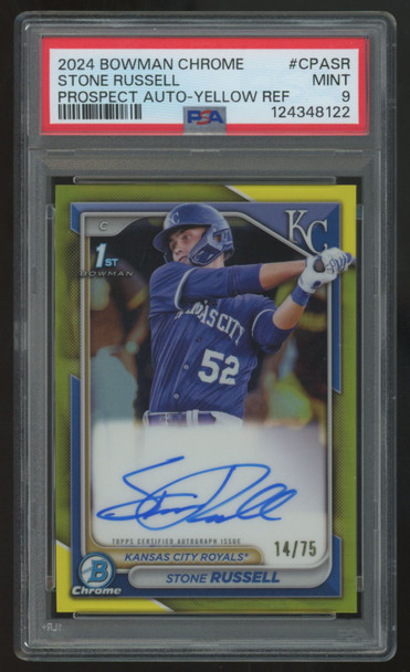 2024 Bowman Chrome Stone Russell 1st Prospect Yellow Auto /75 #CPA-SR PSA 9