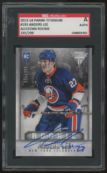 2013-14 Panini Titanium Anders Lee RC Signed Auto /299 #193 SGC Authentic