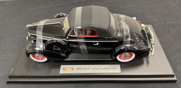 1938 Buick Century Convertible Coupe Black 1/18 Diecast Car with Stand