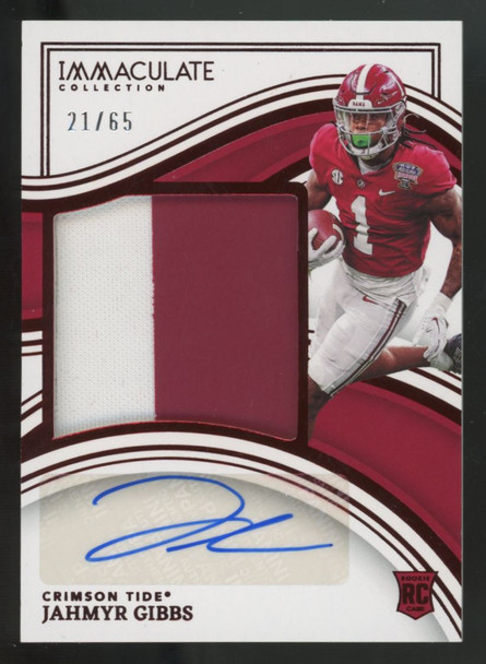 2023 Panini Immaculate Collegiate Jahmyr Gibbs RC Ruby Patch Auto RPA /65 #26