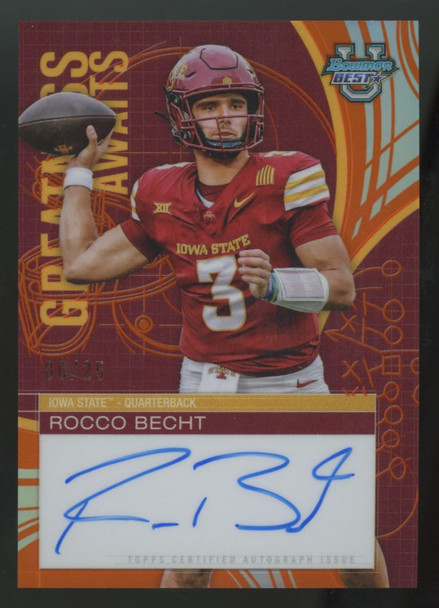 2025 Bowman's Best U Rocco Becht Greatness Awaits Orange Auto /25 #GA-RB