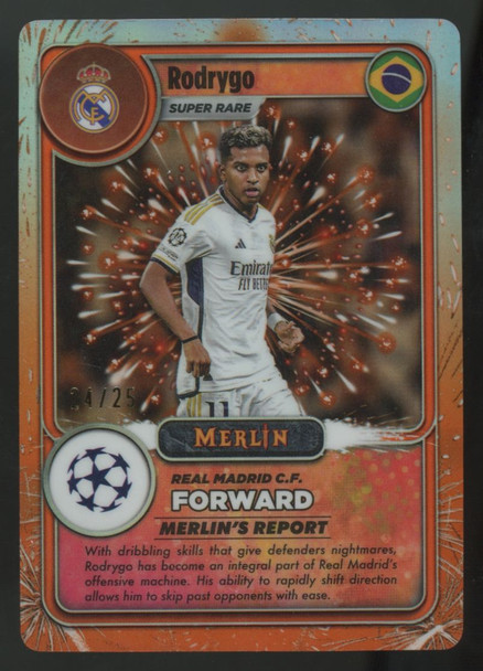 2023-24 Topps Merlin UEFA Club Rodrygo Orange Gamer's Lightning /25 #MG-20