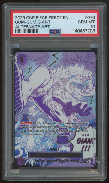 2025 One Piece Gum-Gum Giant PRB02 Alt Art #078 PSA 10