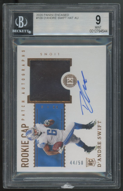 2020 Panini Encased D'Andre Swift RC Cap Patch Auto RPA /50 #109 BGS 9 10