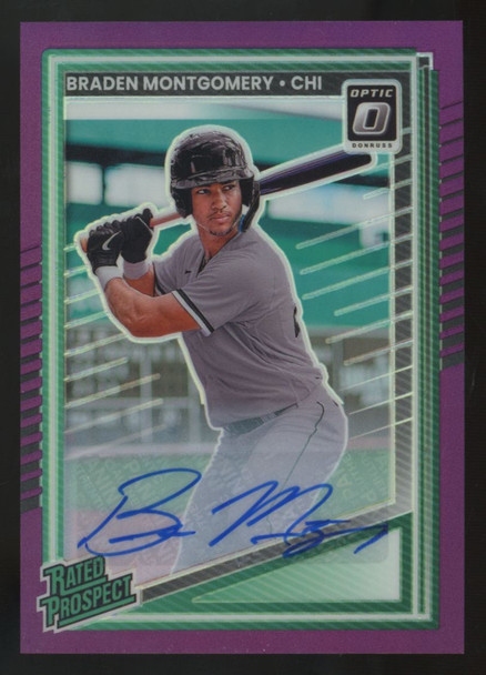 2025 Donruss Optic Preview Braden Montgomery Rated Prospect Purple Auto /49 #101