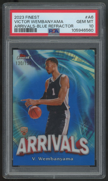 2023-24 Topps Finest Victor Wembanyama RC Arrivals Blue Refractor /150 PSA 10