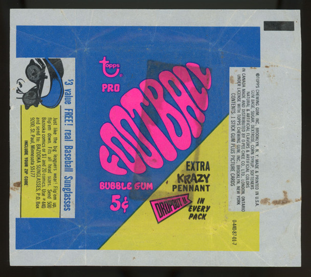 1967 Topps Football Wax Wrapper Only Gum Stain