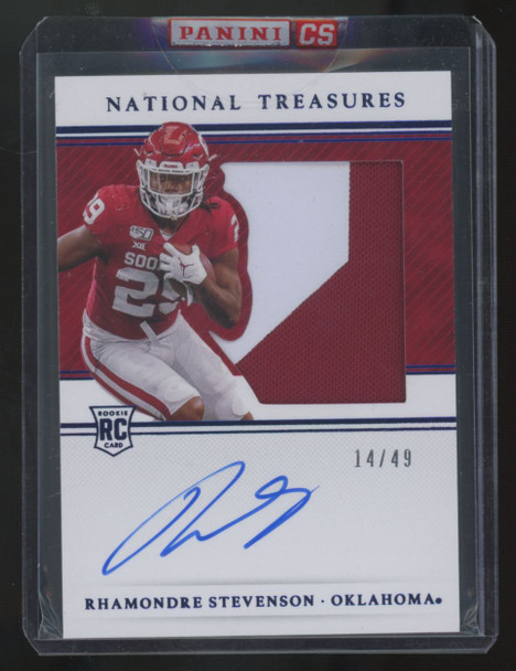 2021 National Treasure Collegiate Rhamondre Stevenson RC Blue Patch Auto RPA /49