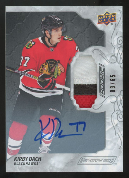 2019-20 Upper Deck Engrained Kirby Dach RC Premium Ebony Patch Auto RPA /65 #51