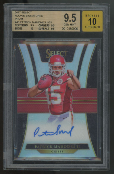 2017 Panini Select Patrick Mahomes II RC Silver Prizm Auto /25 #40 BGS 9.5 10