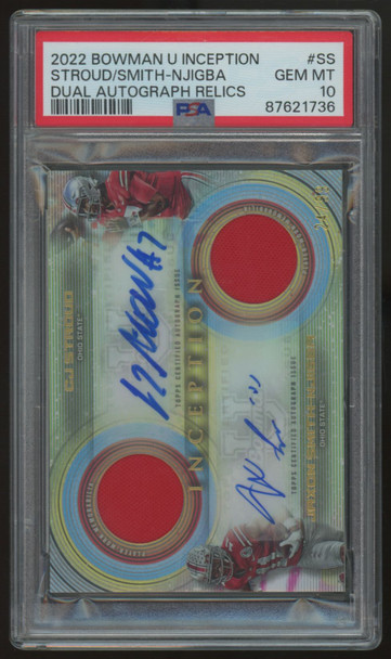 2022 Bowman U Inception CJ Stroud Jaxon Smith-Njigba Dual Relic Auto /99 PSA 10