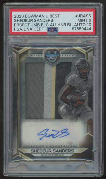 2023 Bowman Best U Shedeur Sanders Jumbo Patch Honor Roll Auto /49 PSA 9 10