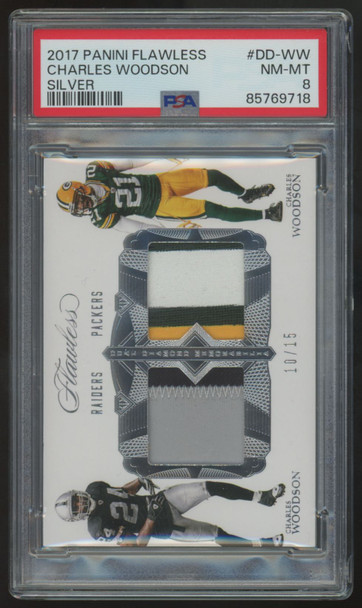 2017 Panini Flawless Charles Woodson Silver Dual Patch /15 #DD-WW PSA 8