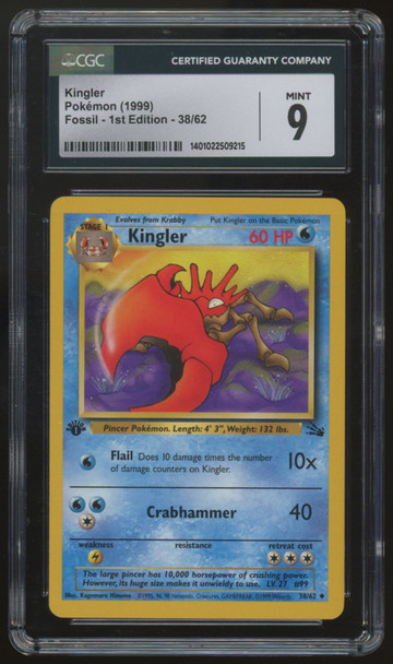 1999 Pokemon Kingler Fossil 1st Edition #38 CGC 9