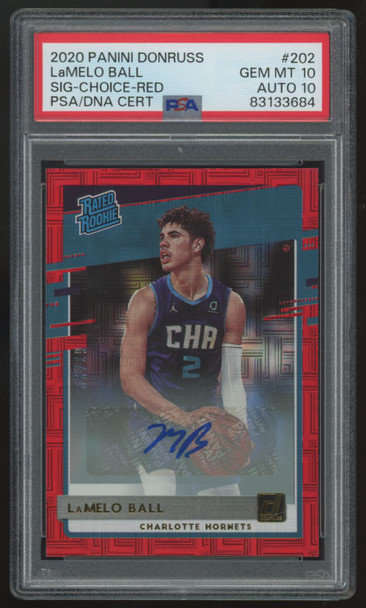 2020-21 Panini Donruss LaMelo Ball RC Rated Rookie Choice Red Auto /99 PSA 10 10