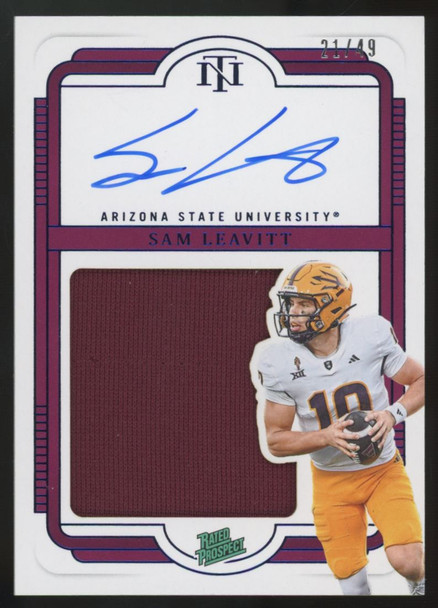 2025 National Treasure Collegiate Sam Leavitt Rated Prospect Patch Auto Blue /49