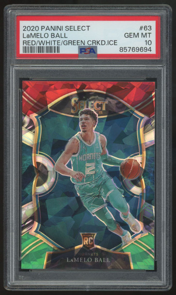 2020-21 Panini Select LaMelo Ball RC Concourse Red/White/Green Ice #63 PSA 10