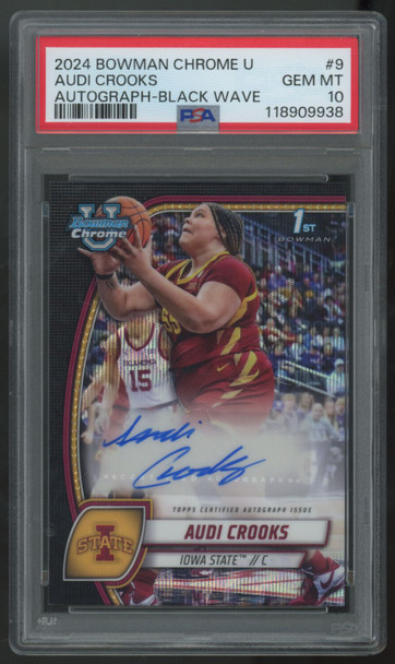 2024-25 Bowman Chrome U Audi Crooks 1st Black Wave Auto #9 PSA 10