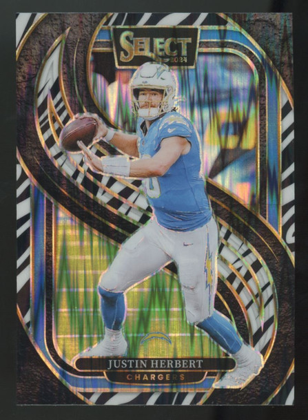 2024 Panini Select Justin Herbert Premier Level Zebra Shock SSP #131