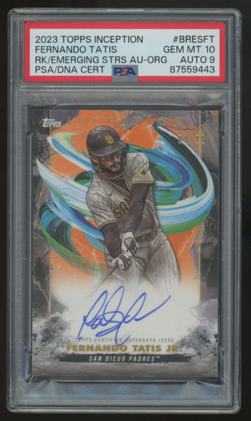 2023 Topps Inception Fernando Tatis Jr. Orange Emerging Stars Auto /25 PSA 10 9
