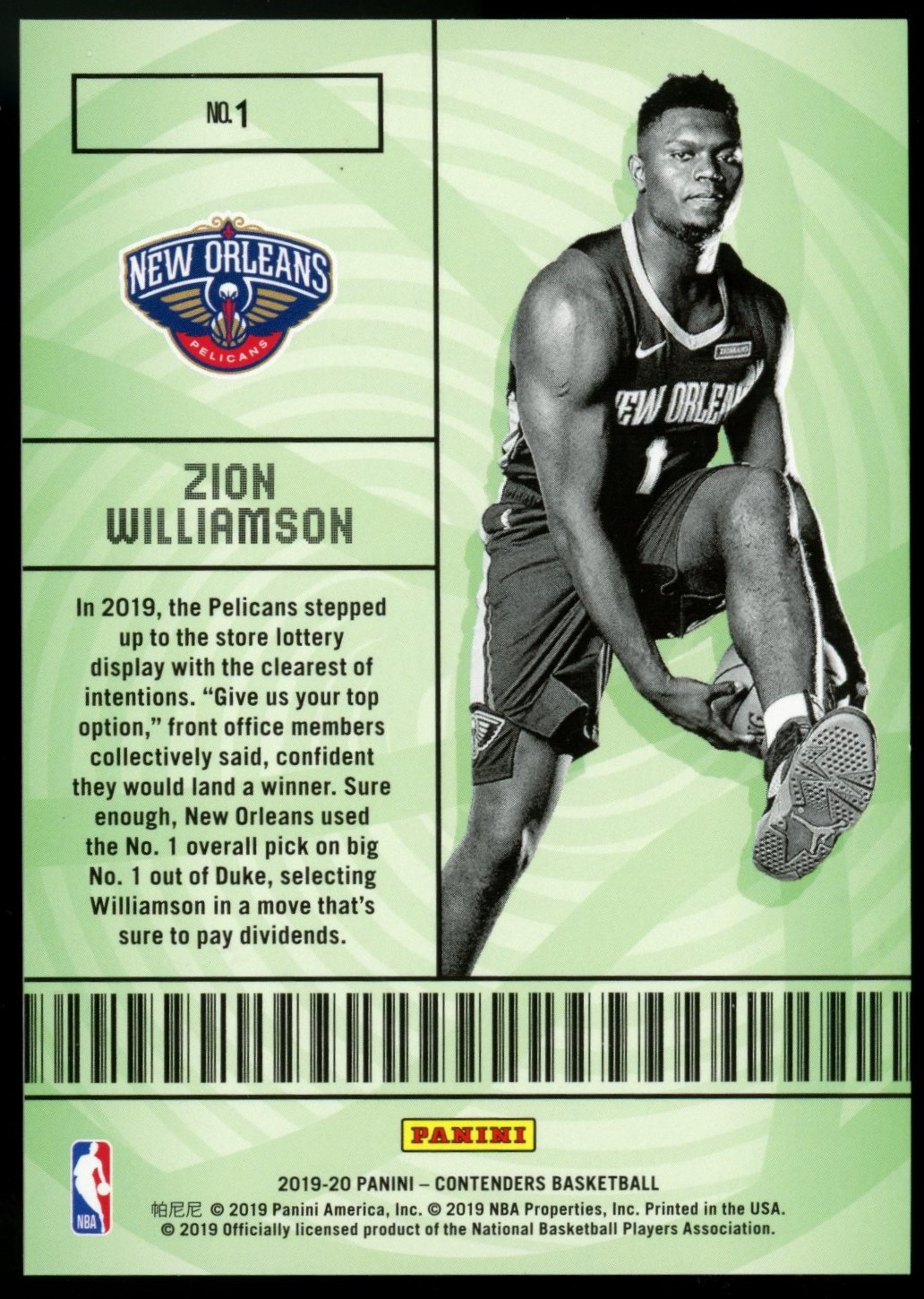 2019/20 Contenders Zion Williamson Lottery Ticket RC 1 Legends Fan Shop