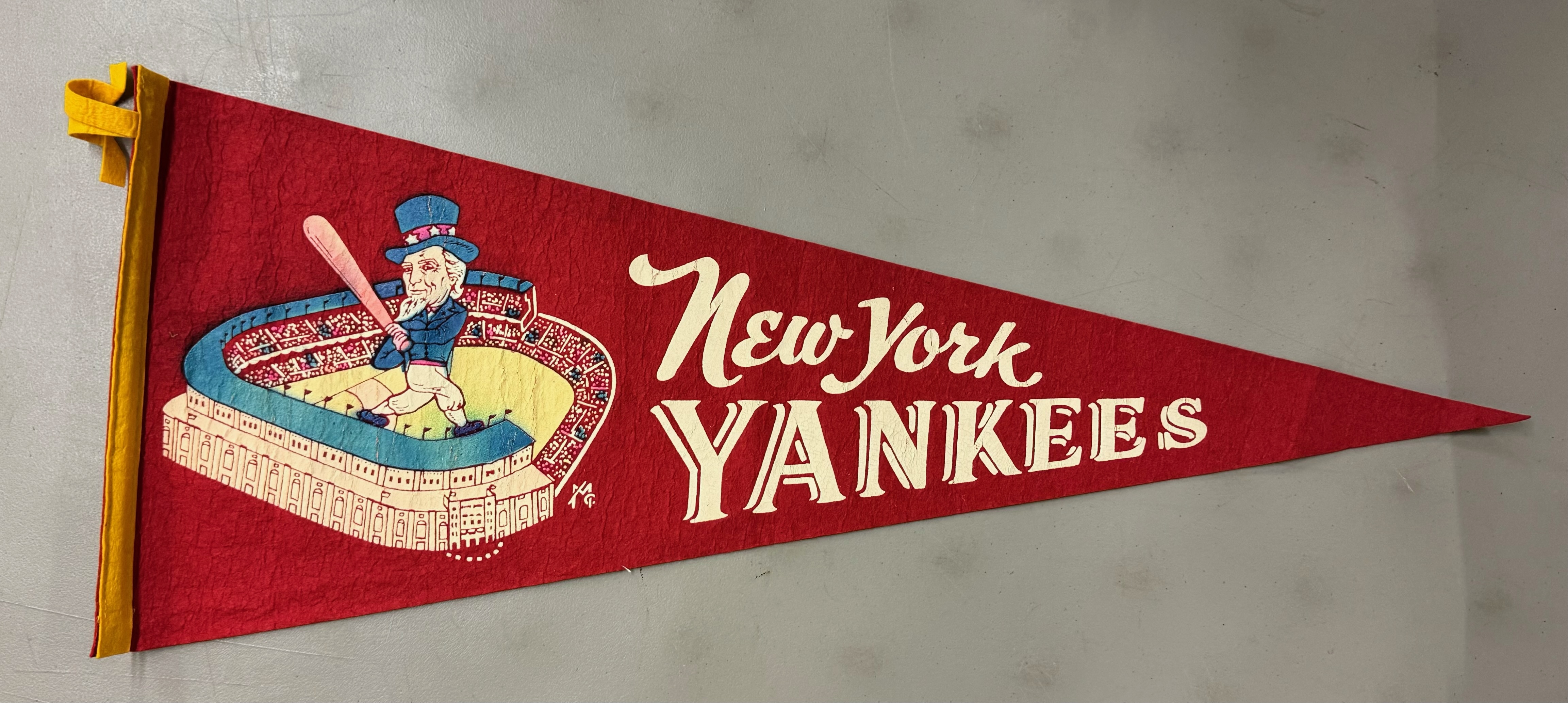 1950s New York Yankees Red Pennant Uncle Sam and Stadium - Legends Fan Shop