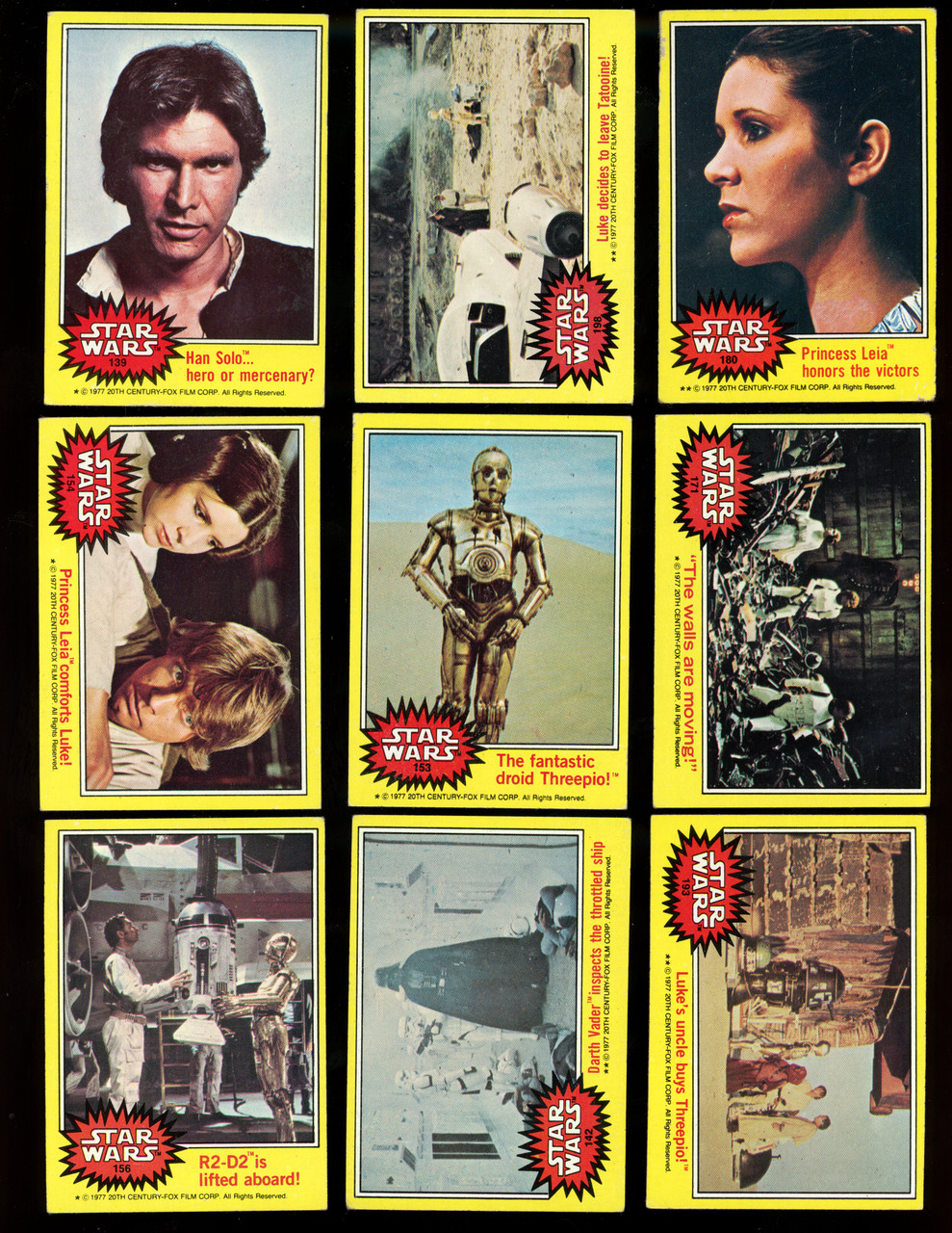 1977 Star Wars Yellow 9 Card Lot With R2-D2 VG-EX con | eBay
