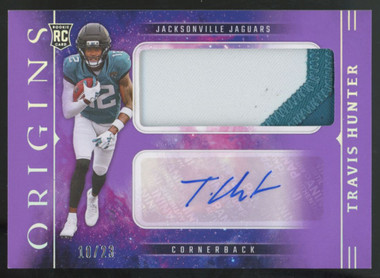 2025 Panini Origins Travis Hunter RC Purple Jumbo Patch Auto RPA